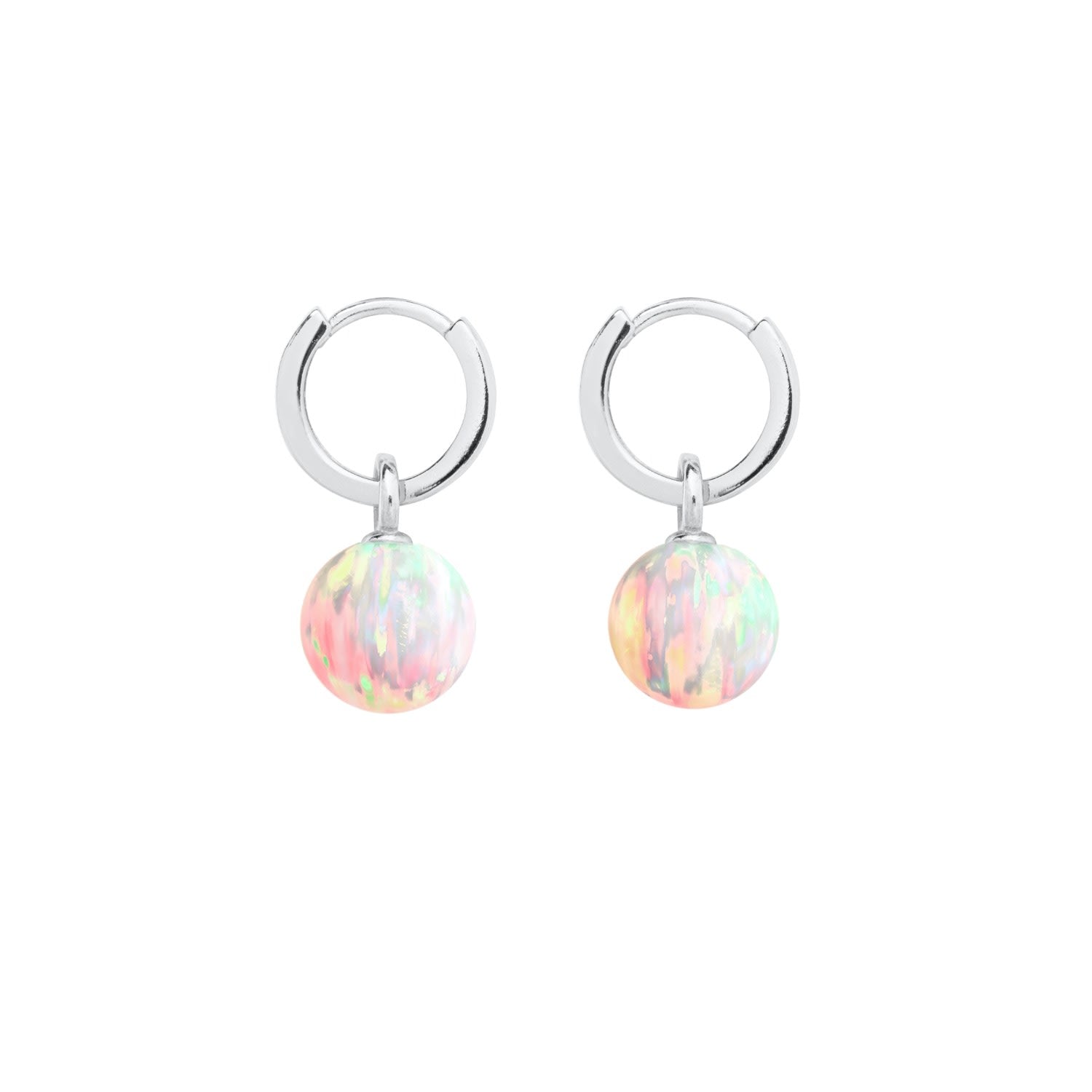 Sun Opal Hoop Earrings - Silver