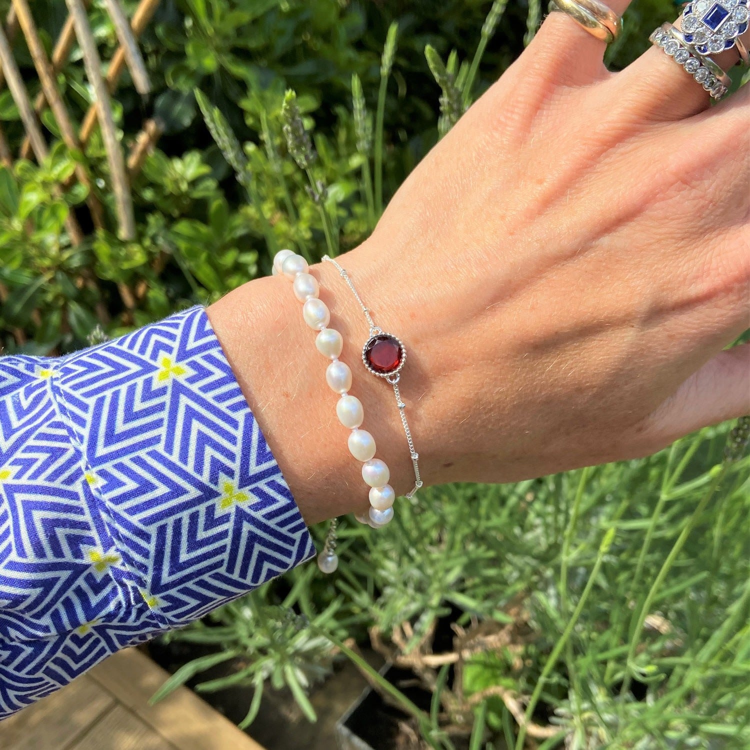 Barcelona Silver January Birthstone Bracelet Garnet