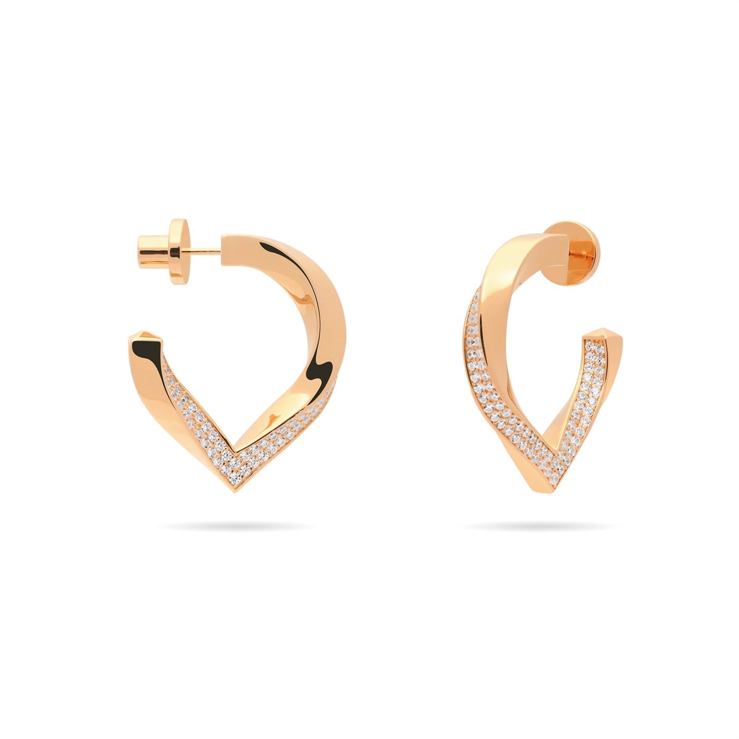 Twisted Stylized Waterdrop Drop Earrings With Pave Cz - Rose Gold