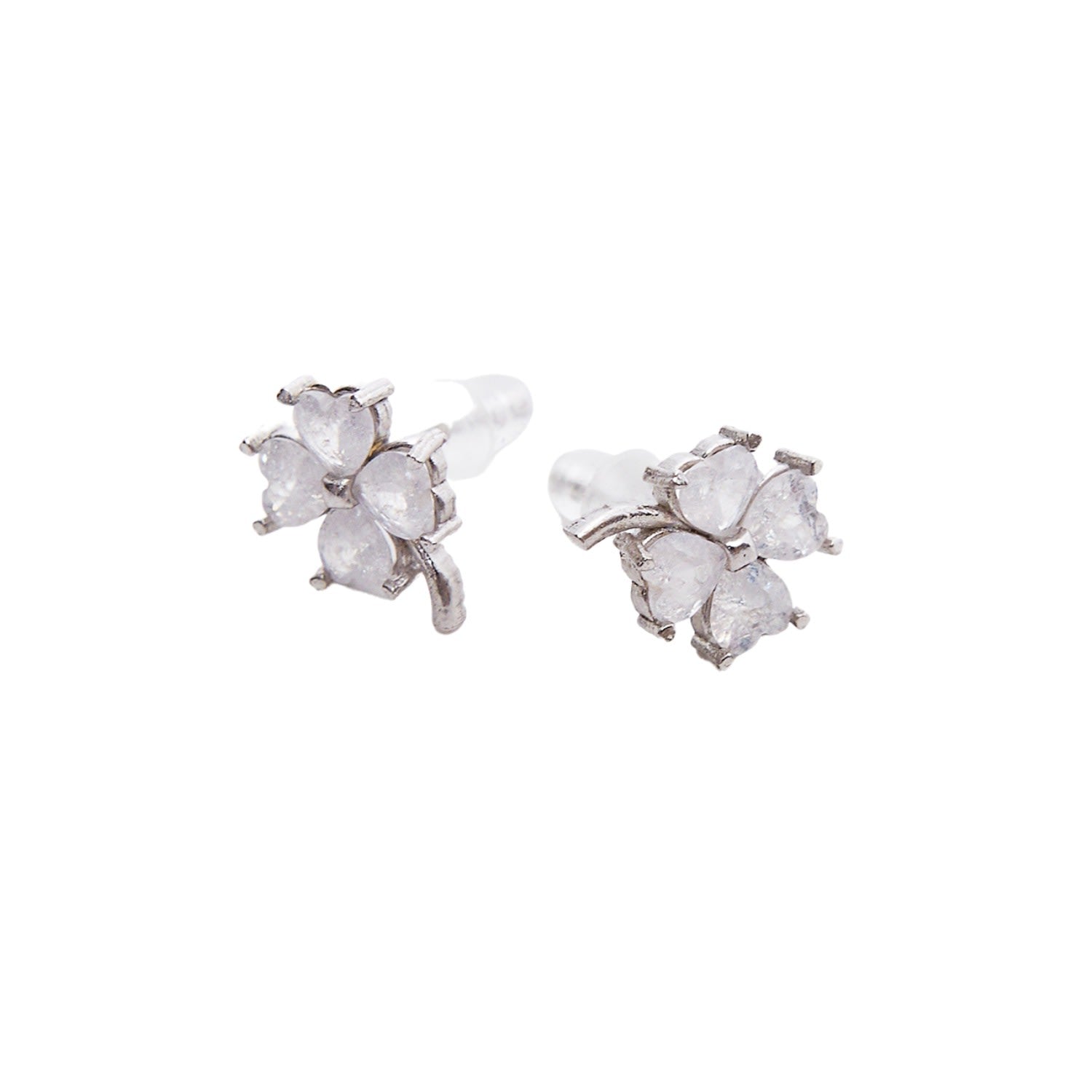 Four Leaf Clover Sterling Silver Stud Earrings - White
