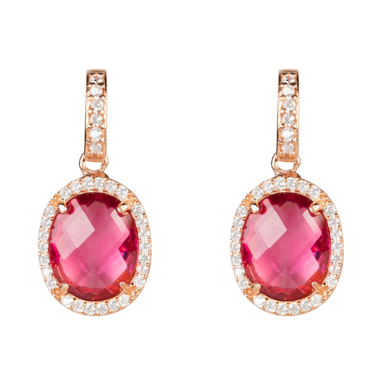 Beatrice Oval Gemstone Drop Earrings Rose Gold Pink Tourmaline