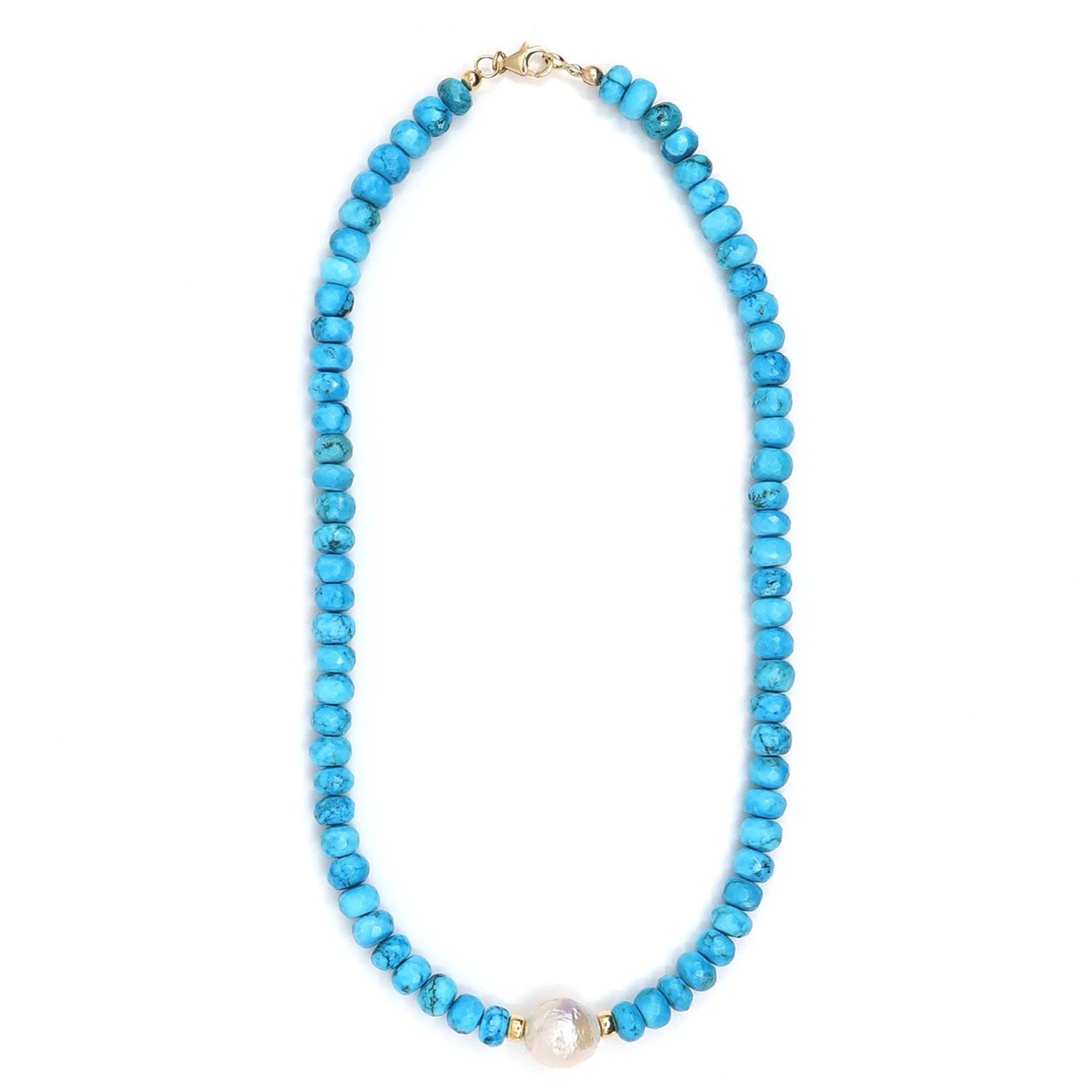 Turquiose Howlite & Freshwater Pearl Beaded Necklace