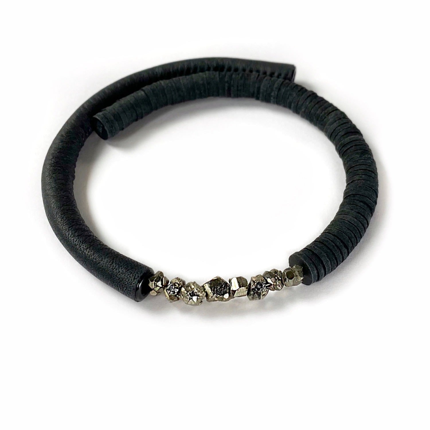Black Leather Choker With Pyrite Crystals