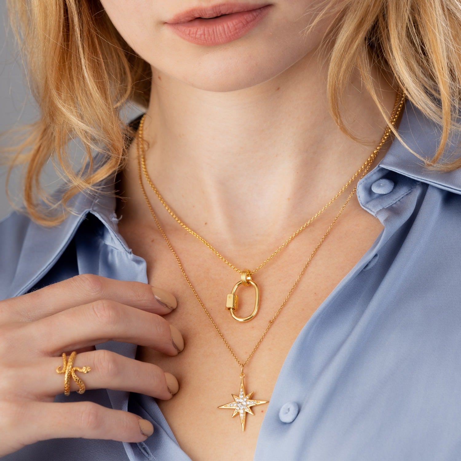 Gold Large Sparkling Starburst Necklace With Slider Clasp