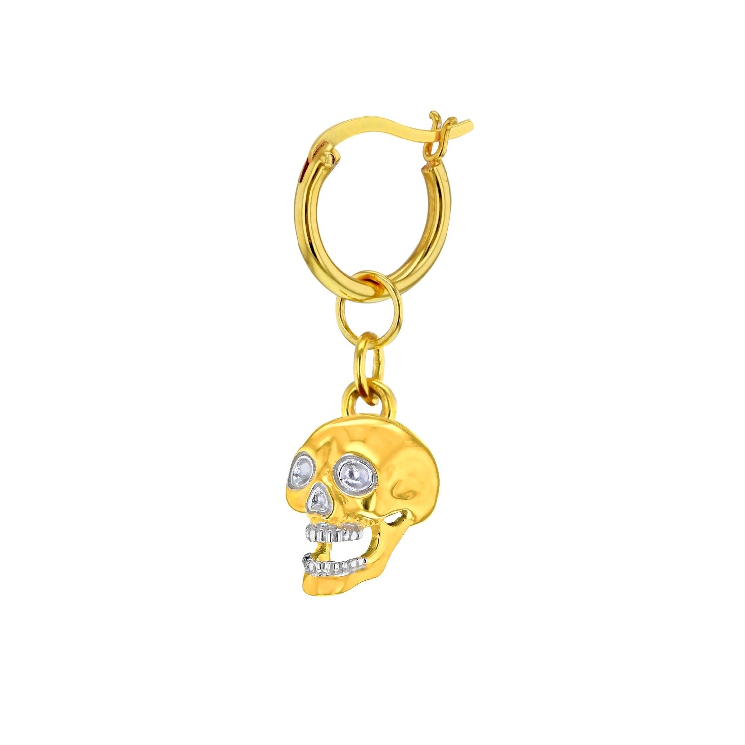 18Kt Gold-Plated 2 Tone Mini Skull Earring On Gold Hoop