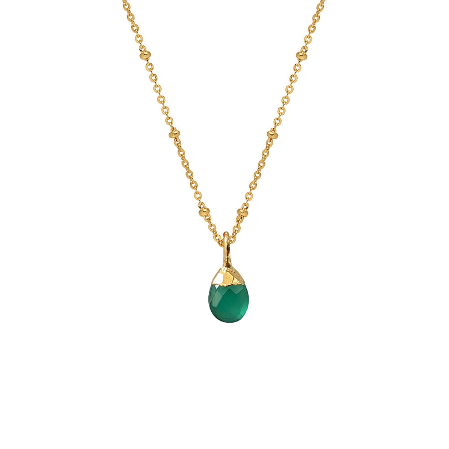 Green Onyx Briolette On Satellite Chain