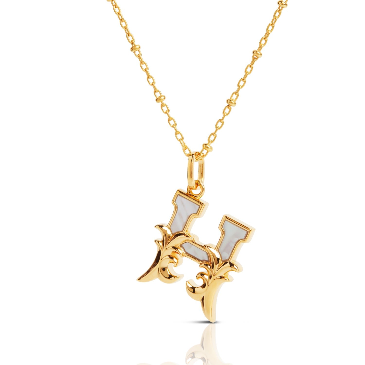 Gold Plated H Initial Necklace With Mother Of Pearl