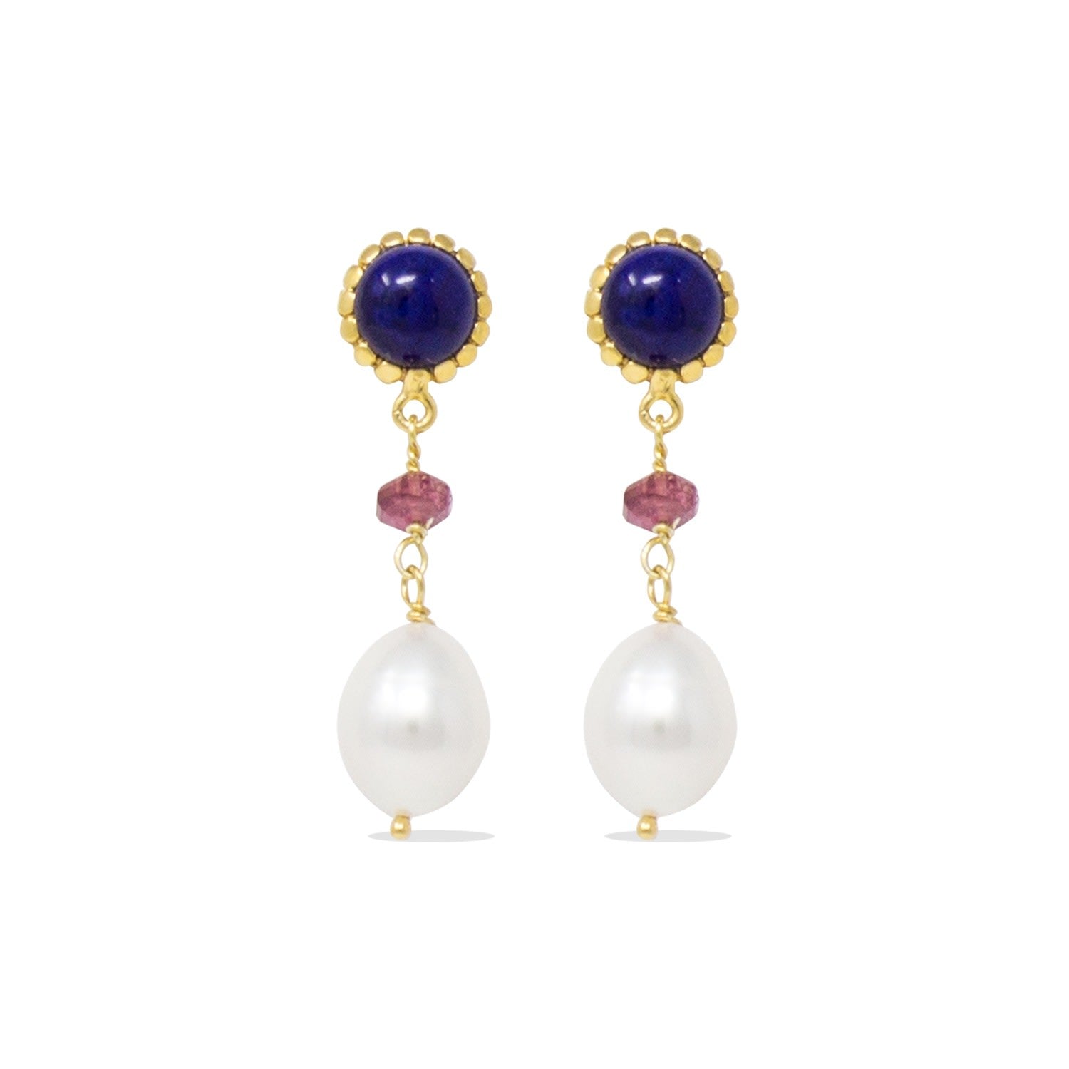 Lapis, Pink Quartz & Pearl Gold-Plated Drop Earrings