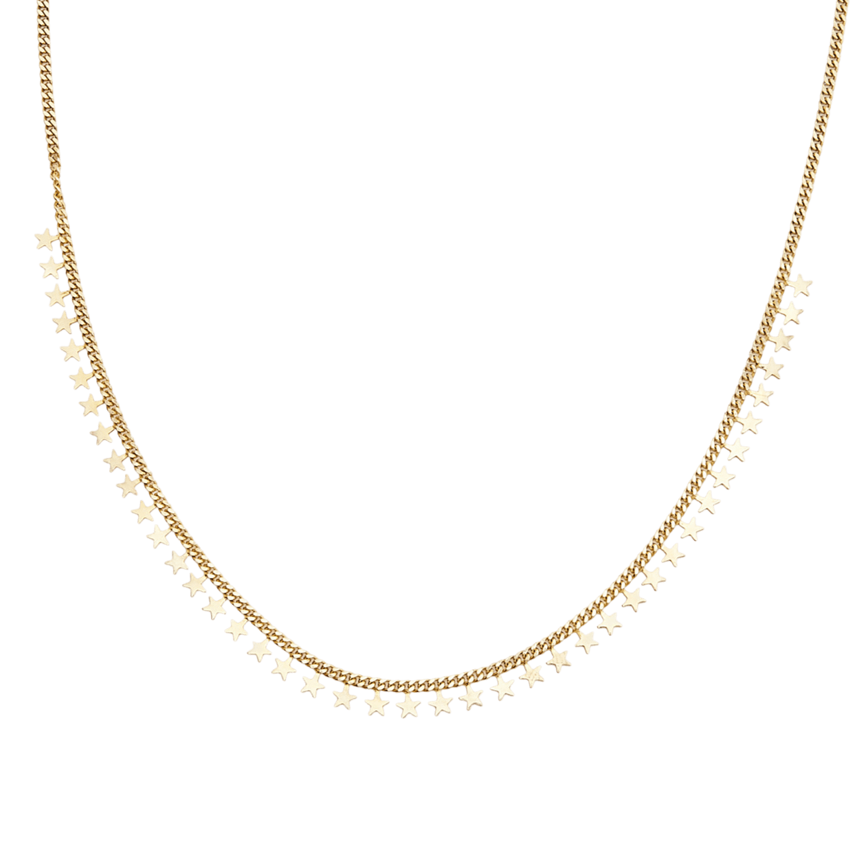 Multiple Star Sterling Silver Station Necklace - Gold