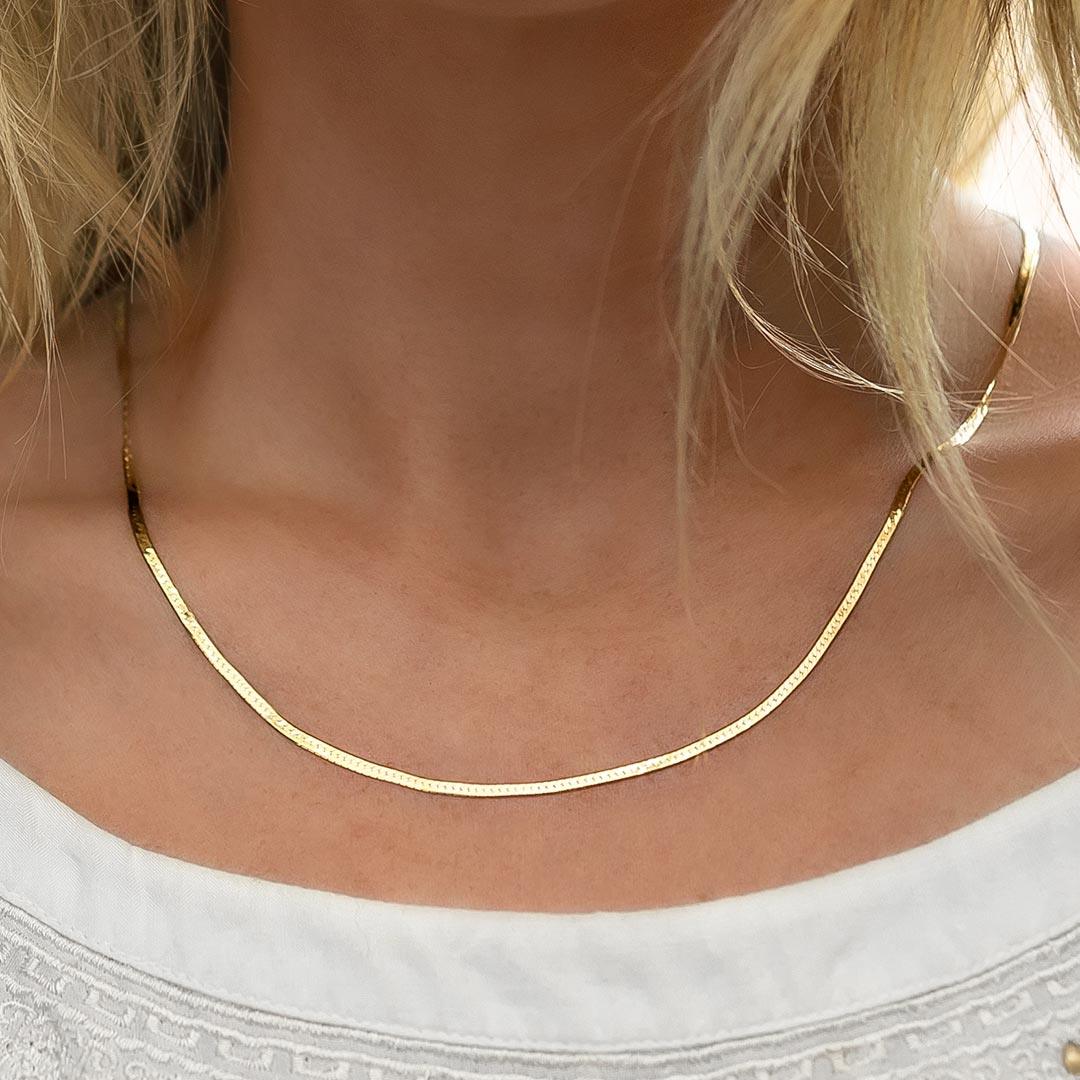 Large Herringbone Sterling Silver Flat Snake Chain - Rose Gold