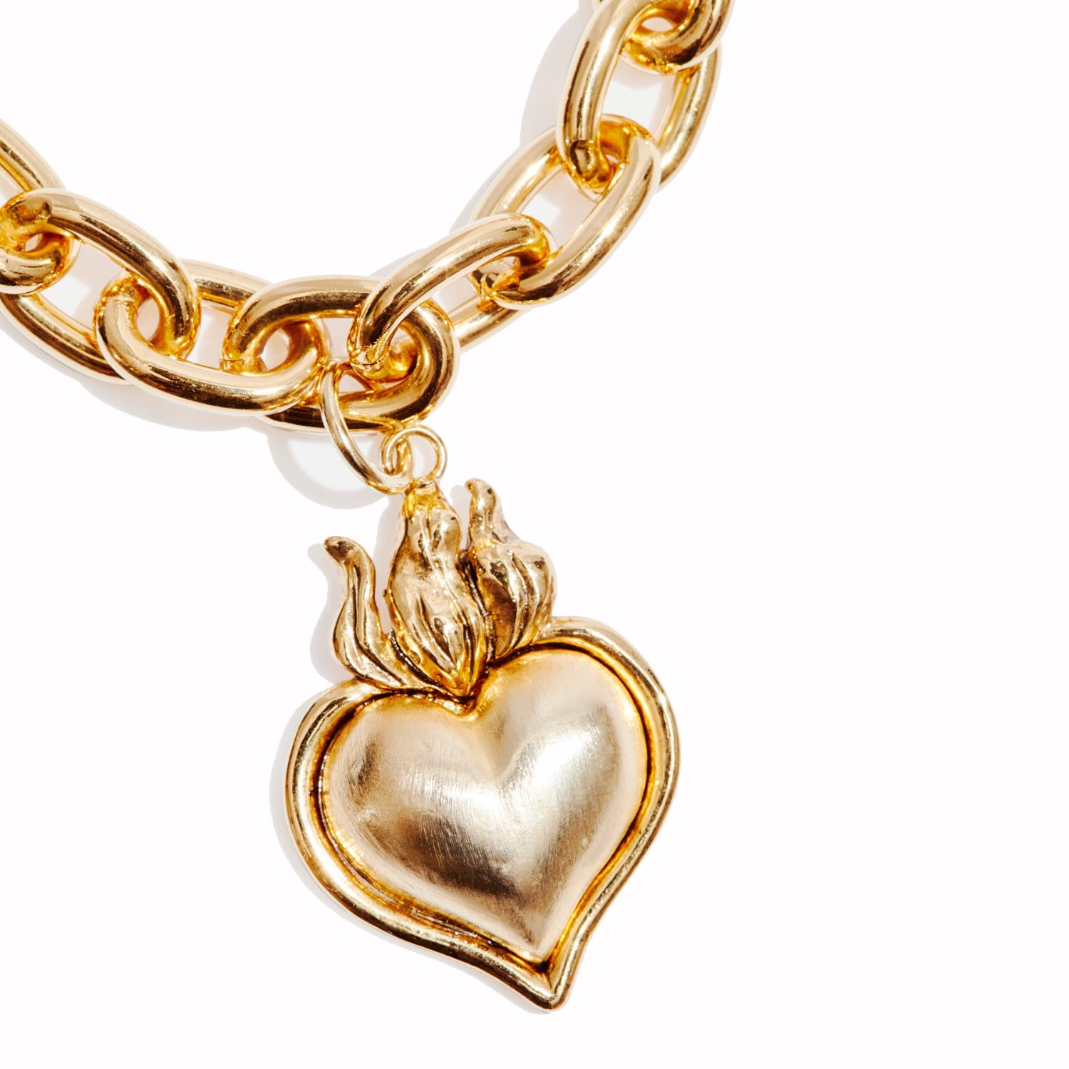 Smooth Hearts Aflame Chunky Chain Necklace - Gold