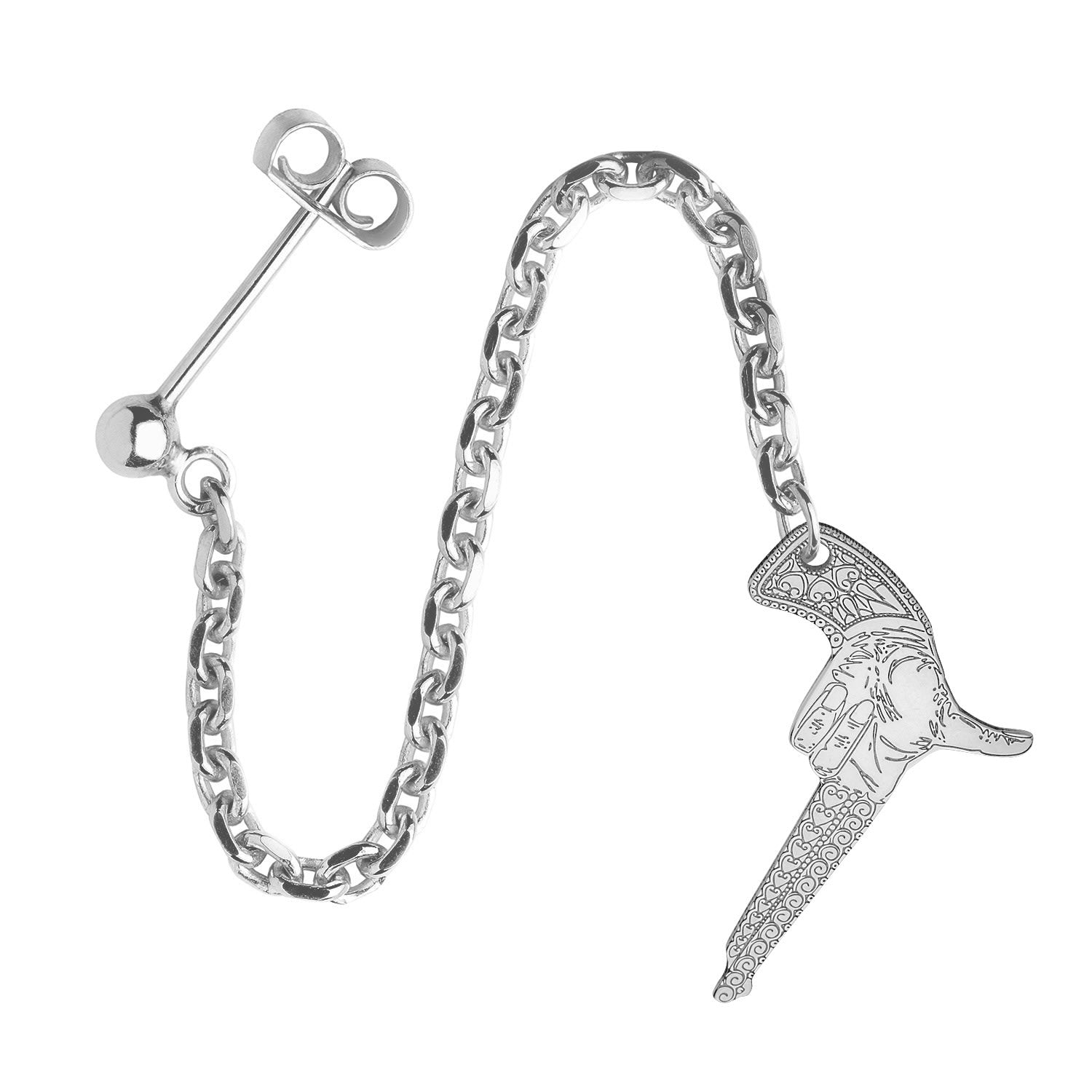 Silver Hand Gun Single Long Drop Earring