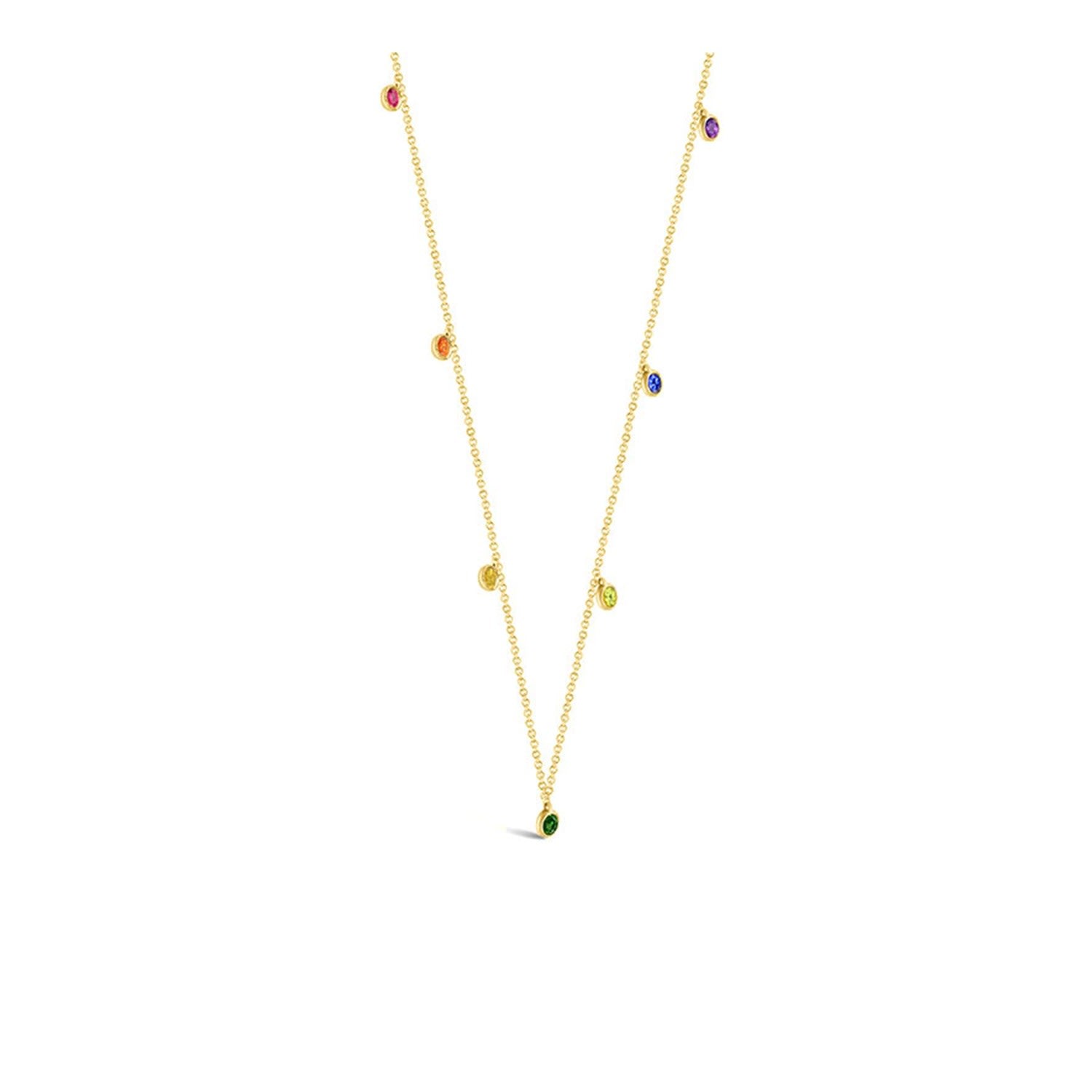 18K Yellow Gold Raindow Color Gemstone Necklace / Choker