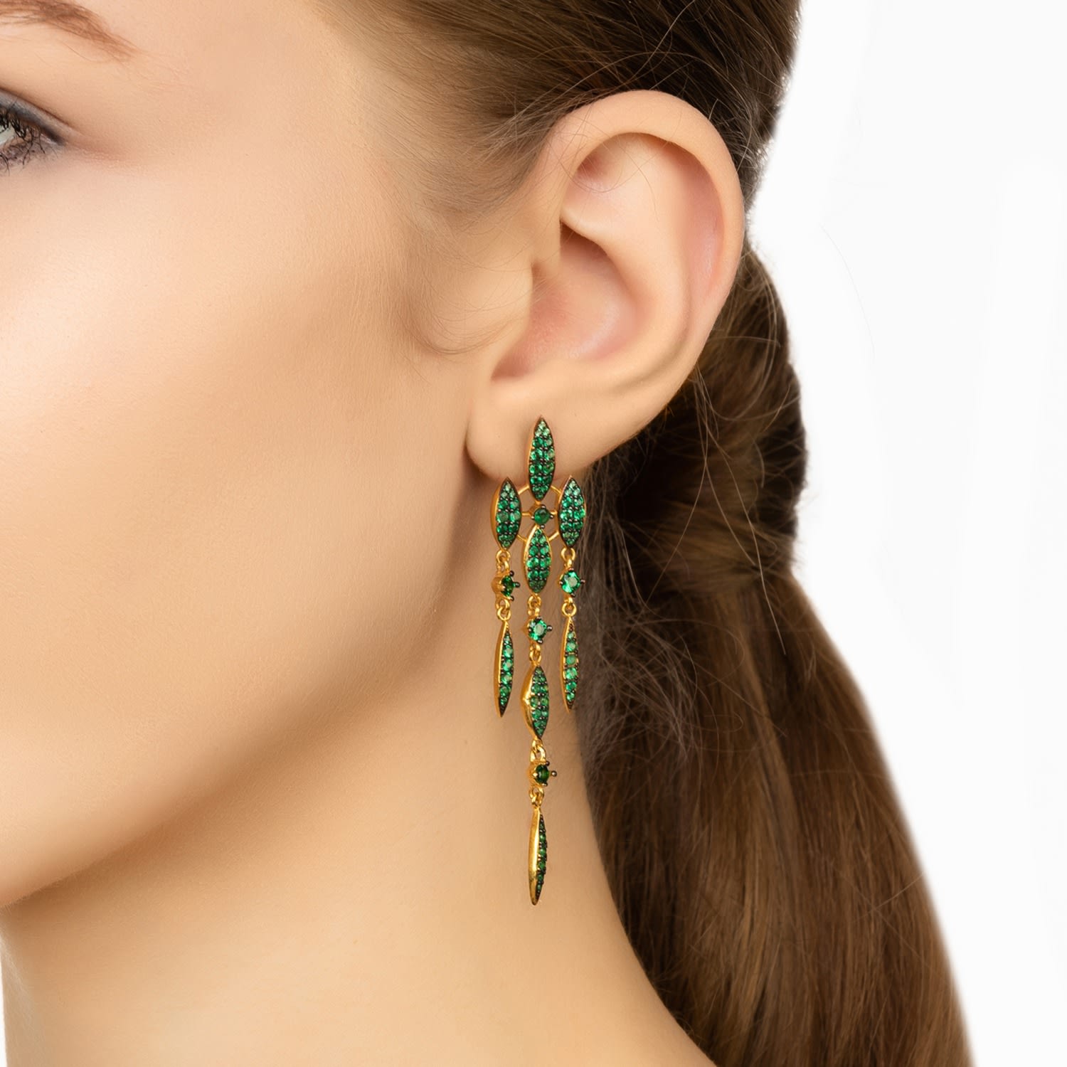 Valencia Statement Drop Earring Emerald Green Cz Gold