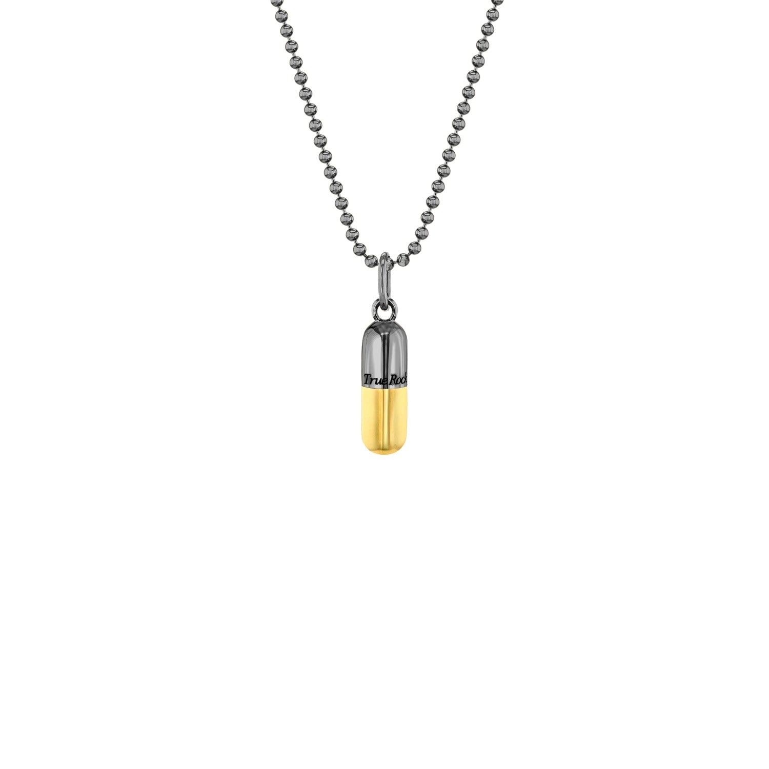 2 Tone Gun Metal & 18Kt Gold-Plated Small Pill Pendant