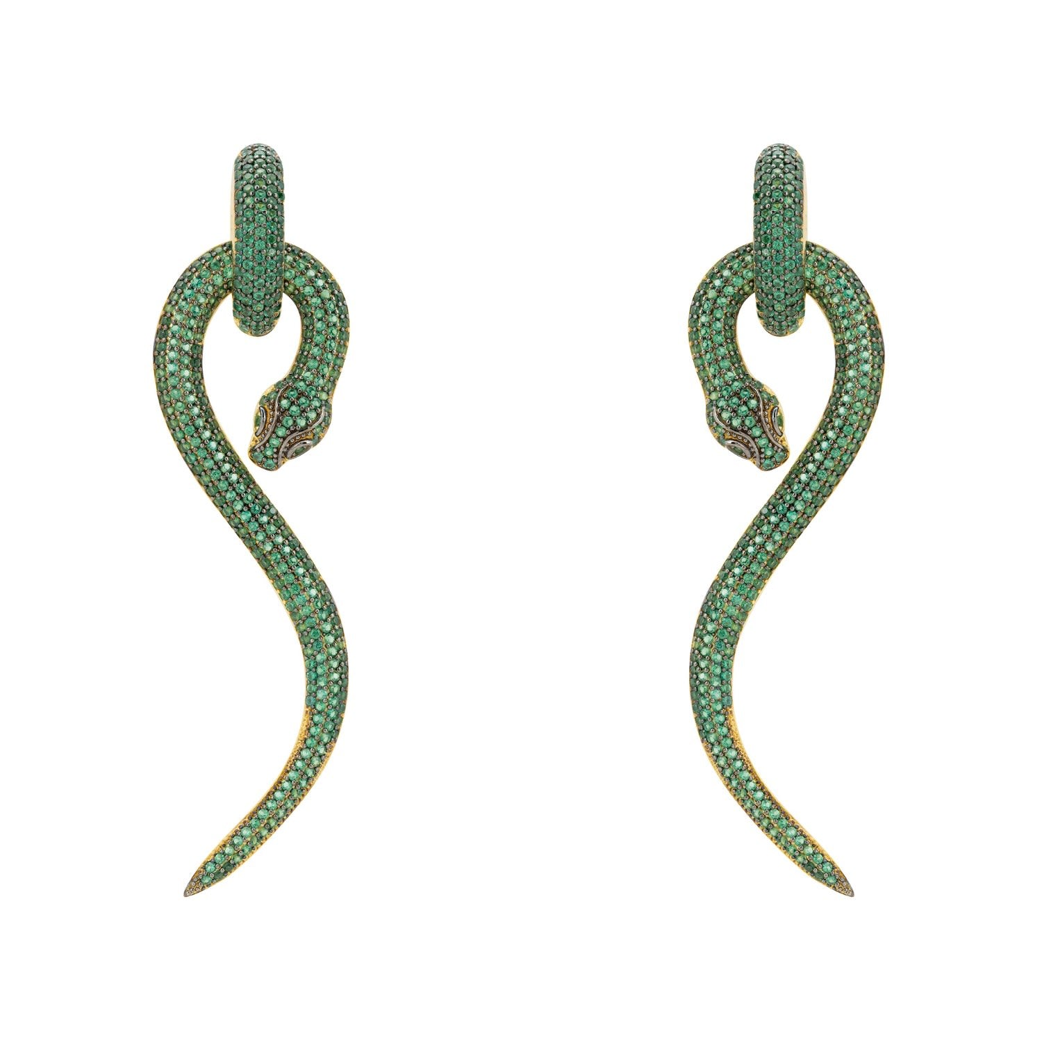 Anaconda Snake Drop Earrings Gold Emerald