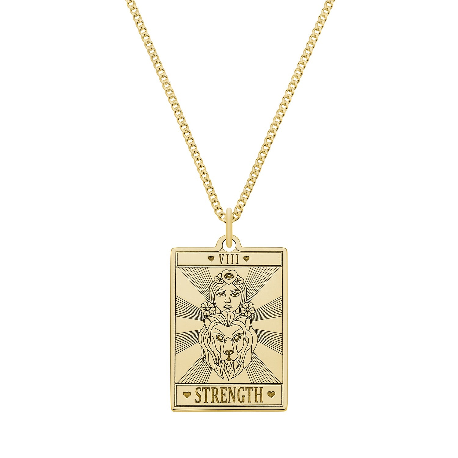 Small 9Ct 375 Gold Strength Tarot Card Necklace