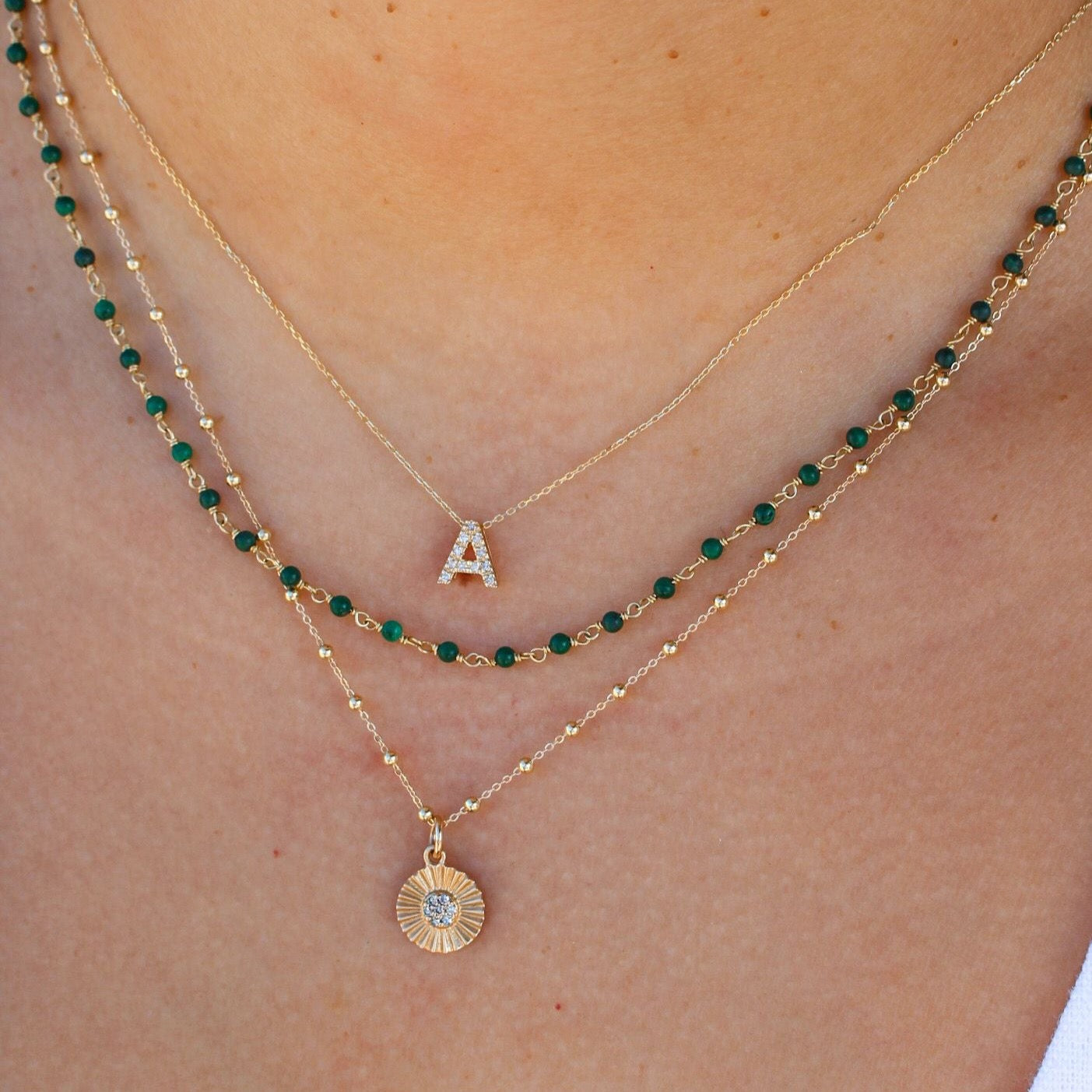 Gold Pave Diamond Initial Necklace