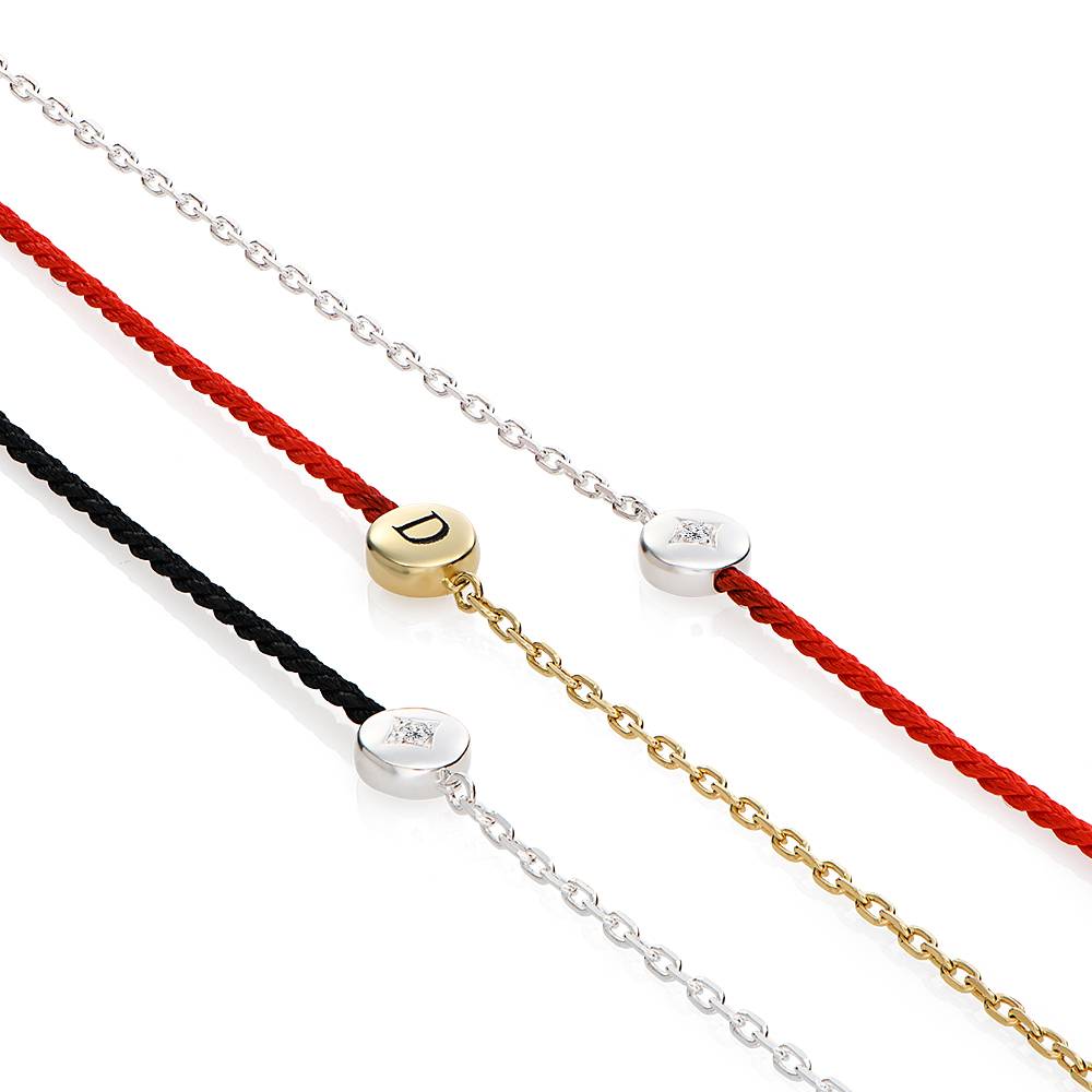 Half and Half Black Initial Bracelet with Diamond in Sterling Silver