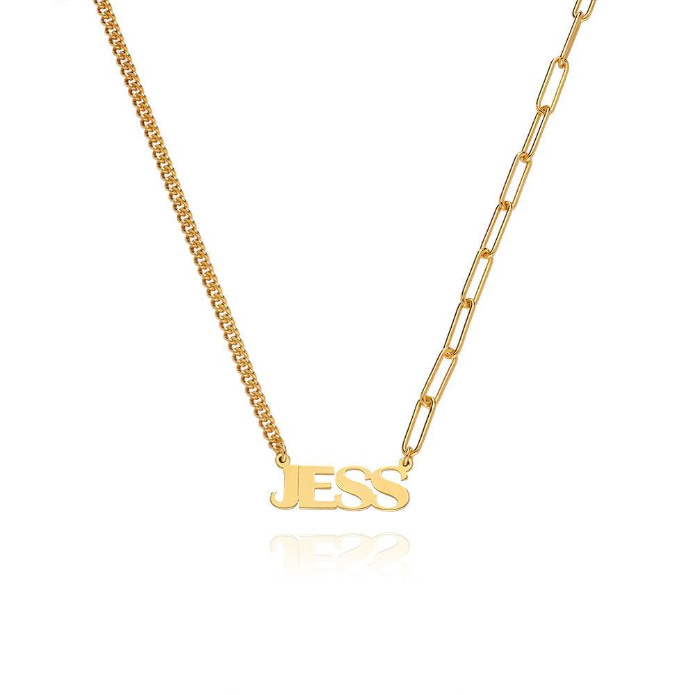 Half and Half Bold Name Necklace in 18k Gold Plating