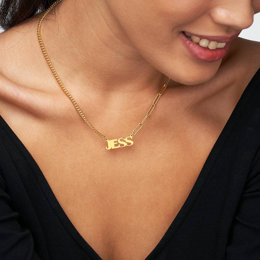 Half and Half Bold Name Necklace in 18k Gold Plating
