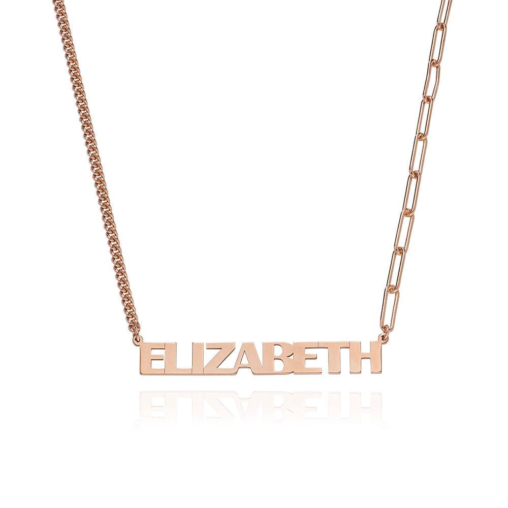 Half and Half Bold Name Necklace in 18k Rose Gold Plating