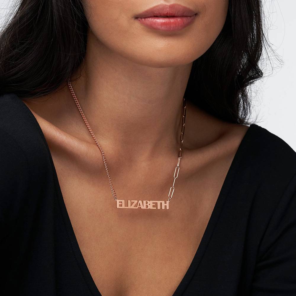 Half and Half Bold Name Necklace in 18k Rose Gold Plating