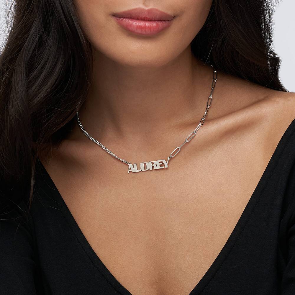Half and Half Bold Name Necklace in Sterling Silver