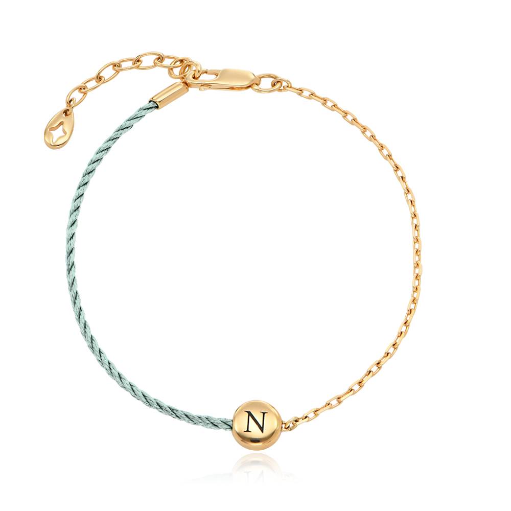 Half and Half Green Initial Bracelet with Diamond in 18K Gold Plating