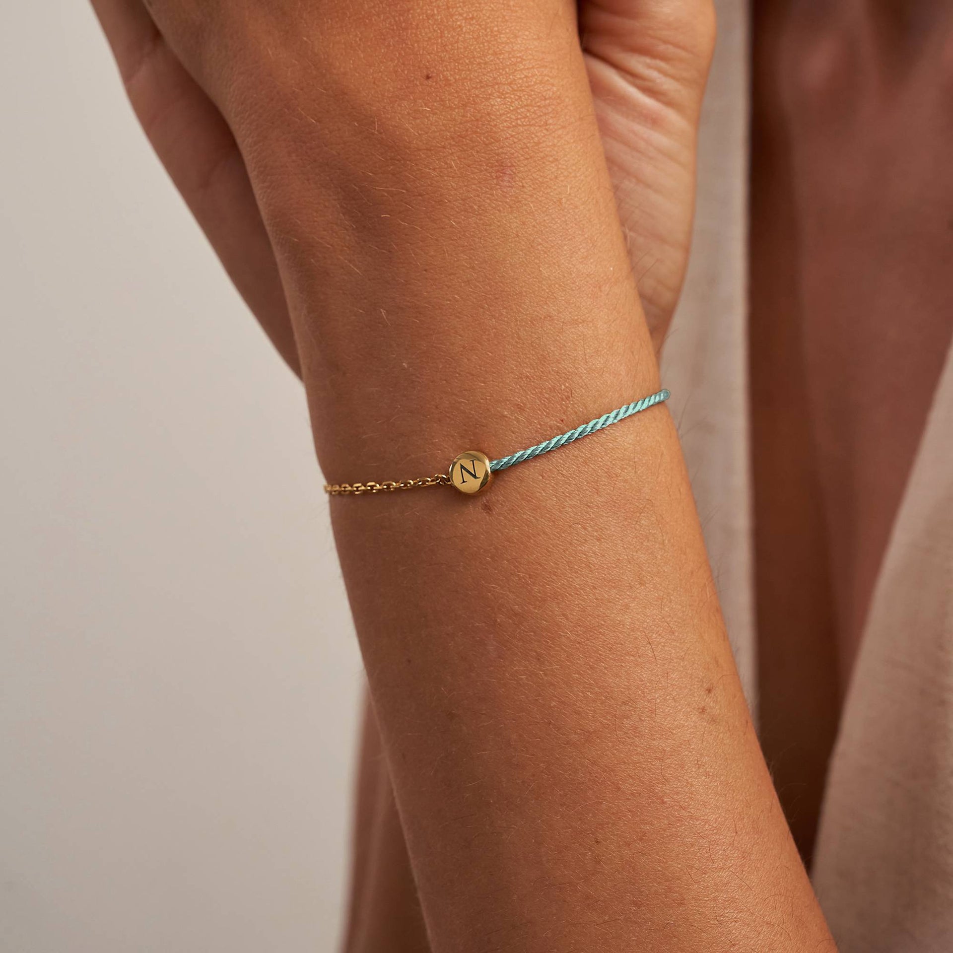 Half and Half Green Initial Bracelet with Diamond in 18K Gold Plating