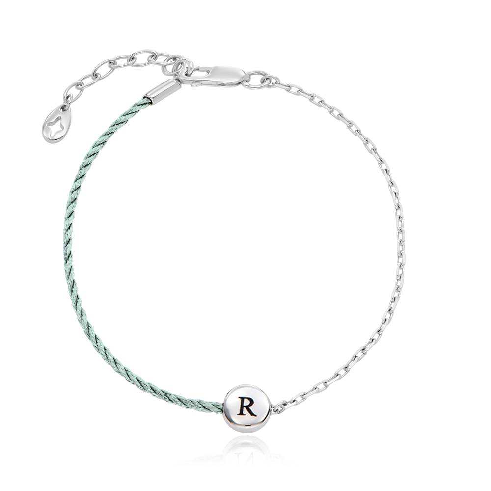 Half and Half Green Initial Bracelet with Diamond in Sterling Silver