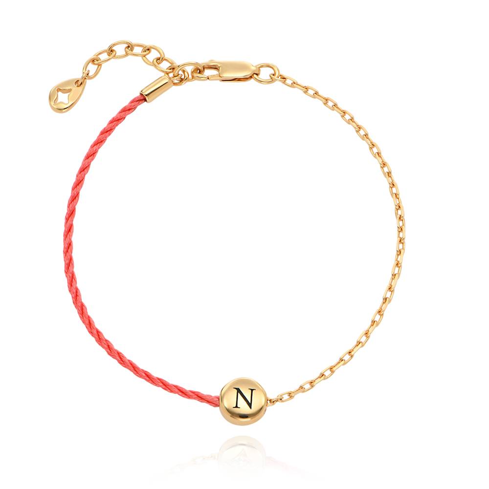 Half and Half Pink Initial Bracelet with Diamond in 18K Gold Plating