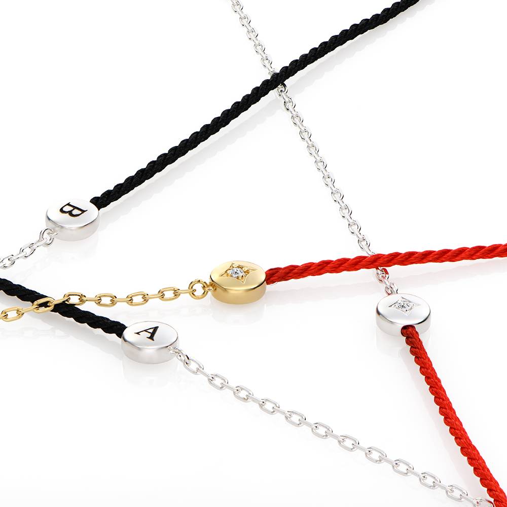 Half and Half Red Initial Bracelet with Diamond in Sterling Silver