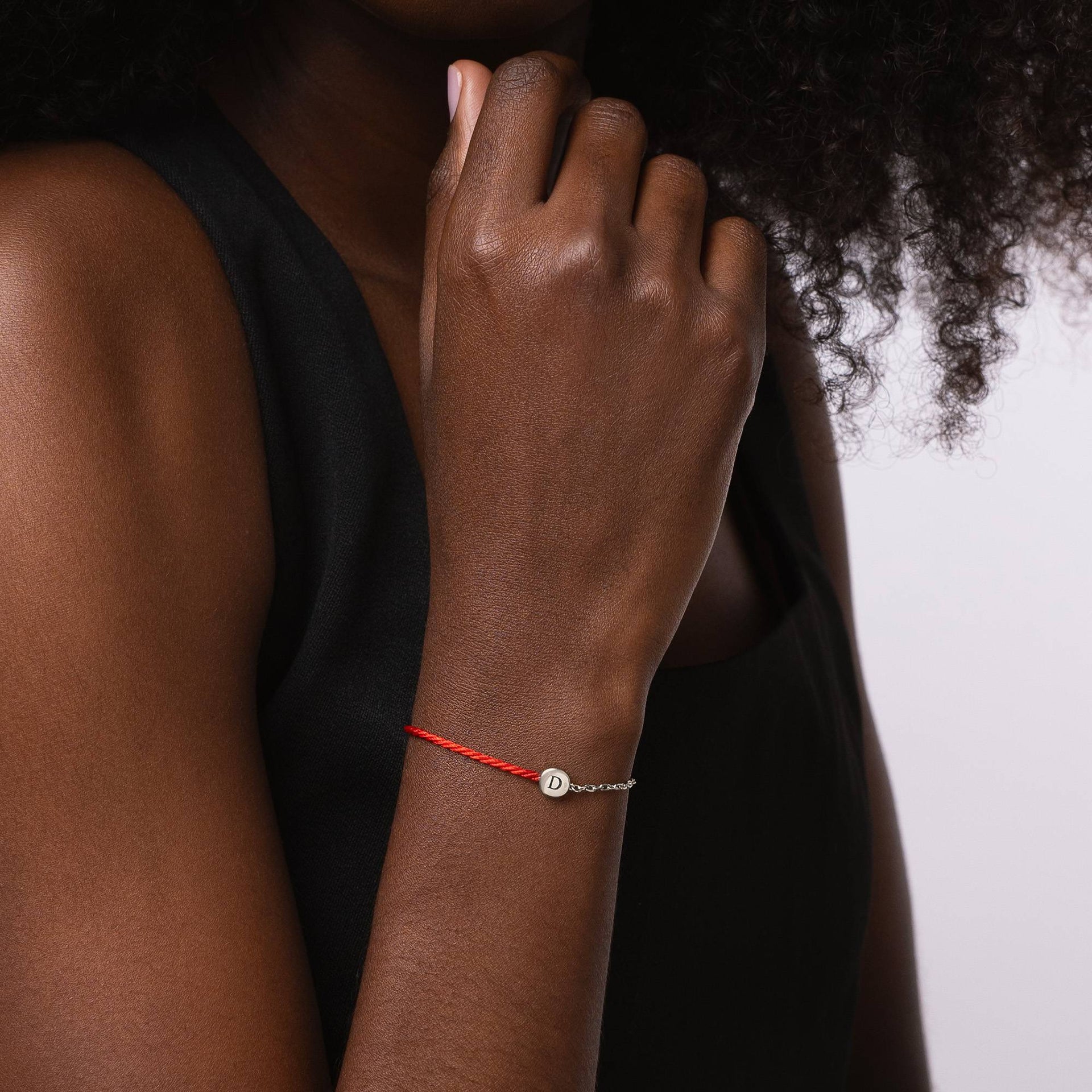 Half and Half Red Initial Bracelet with Diamond in Sterling Silver