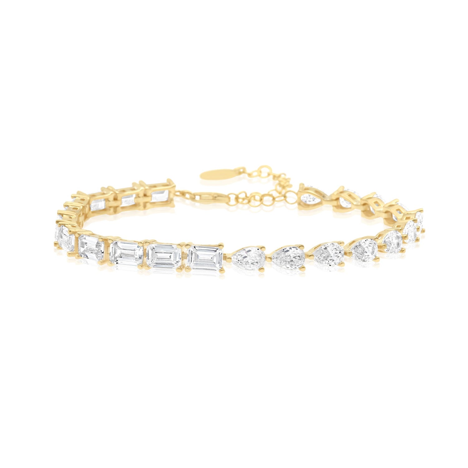 Half Emerald Half Pear Tennis Bracelet - Gold