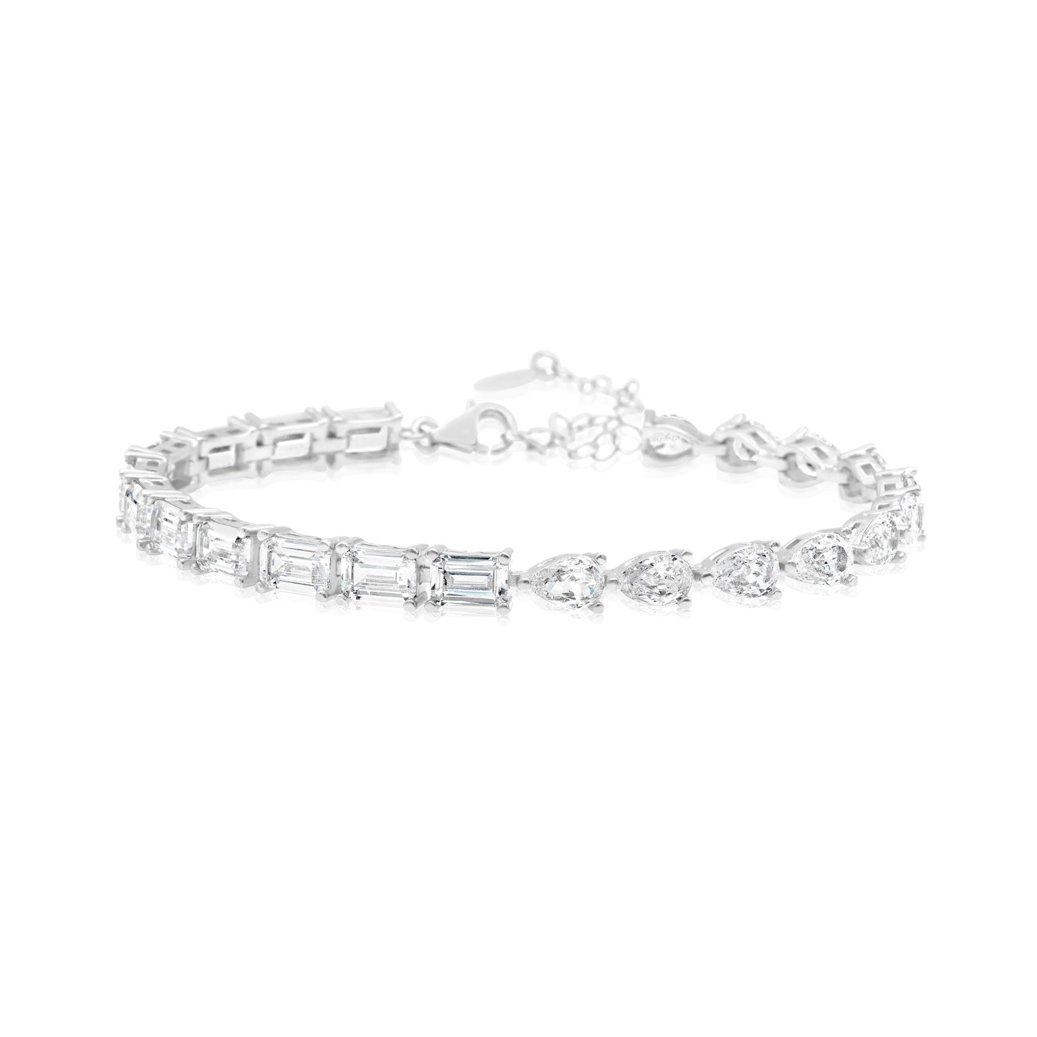 Half Emerald Half Pear Tennis Bracelet - Silver