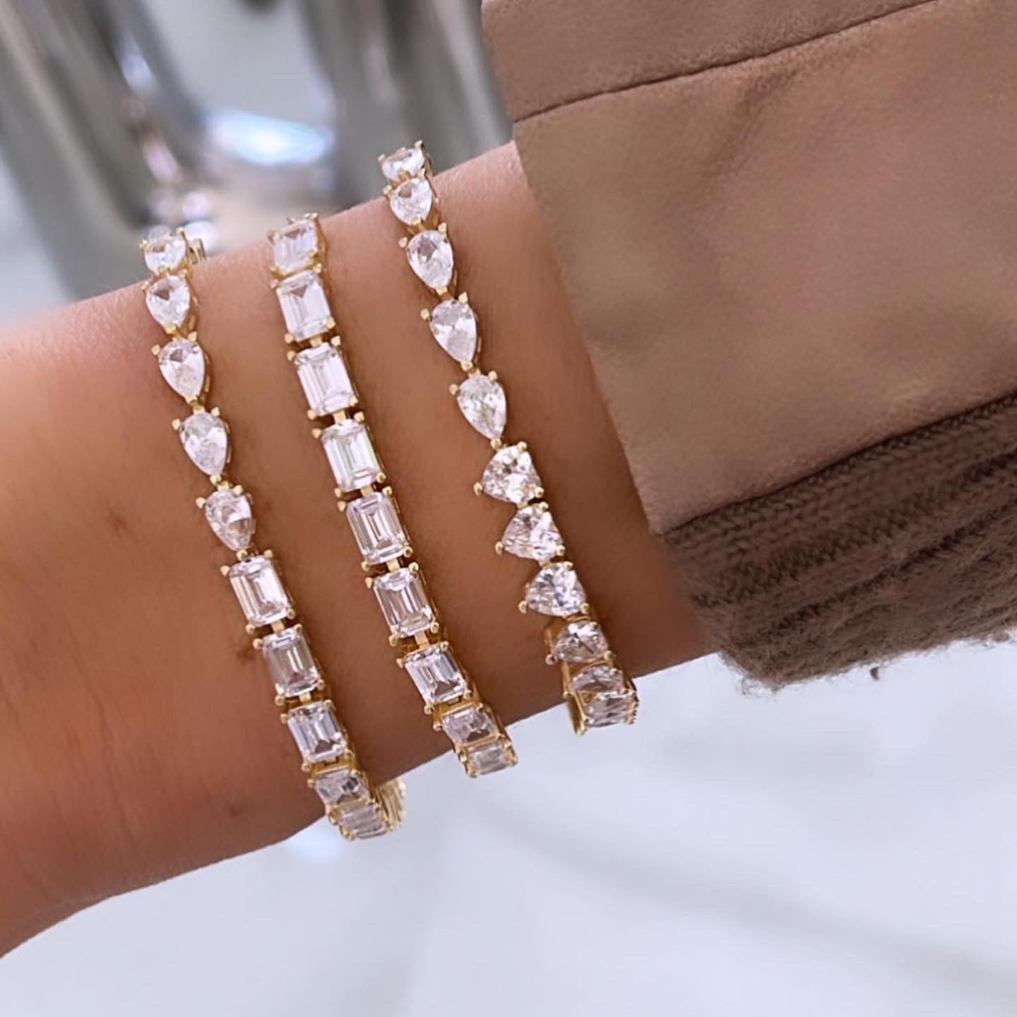 Half Heart Half Pear Tennis Bracelet - Silver