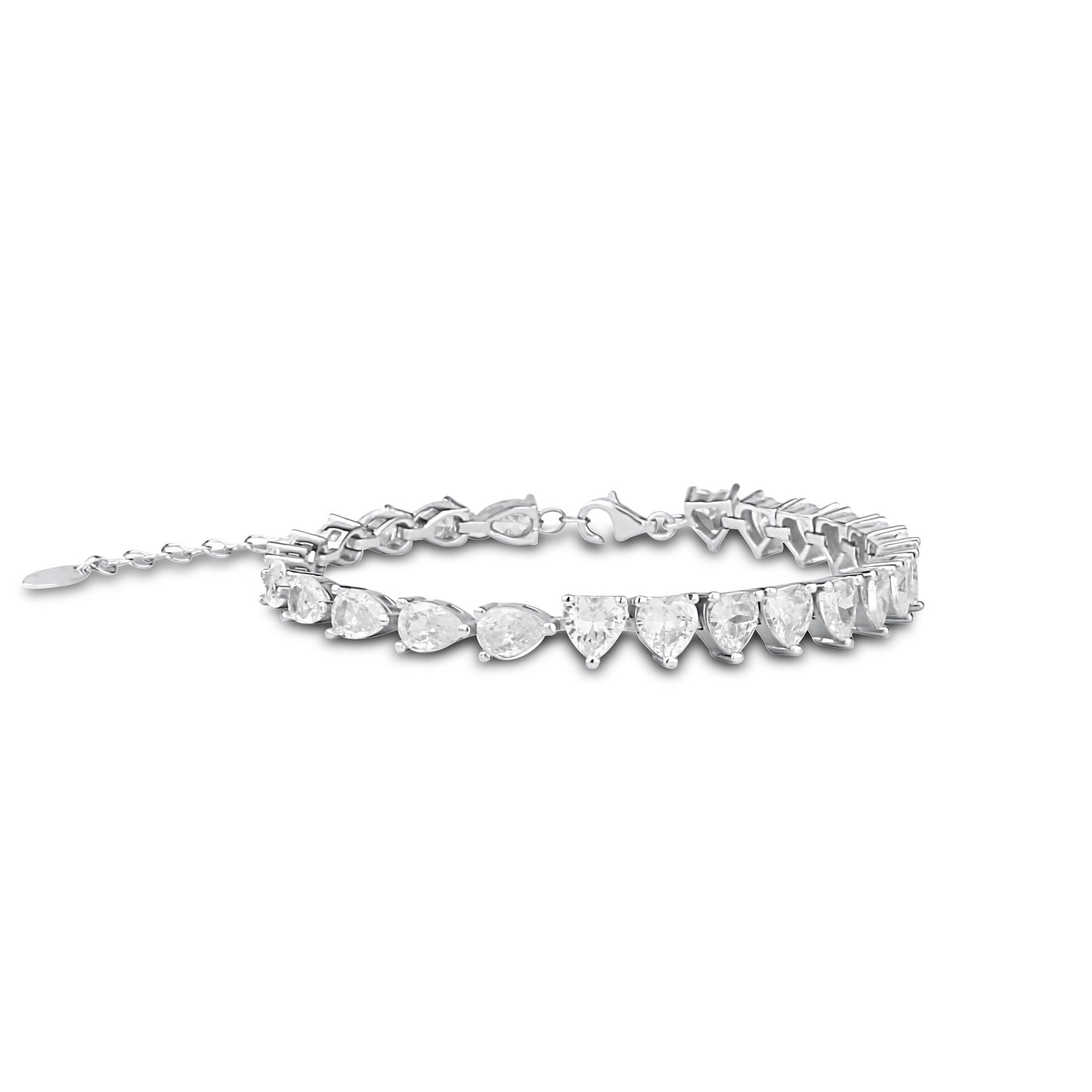 Half Heart Half Pear Tennis Bracelet - Silver