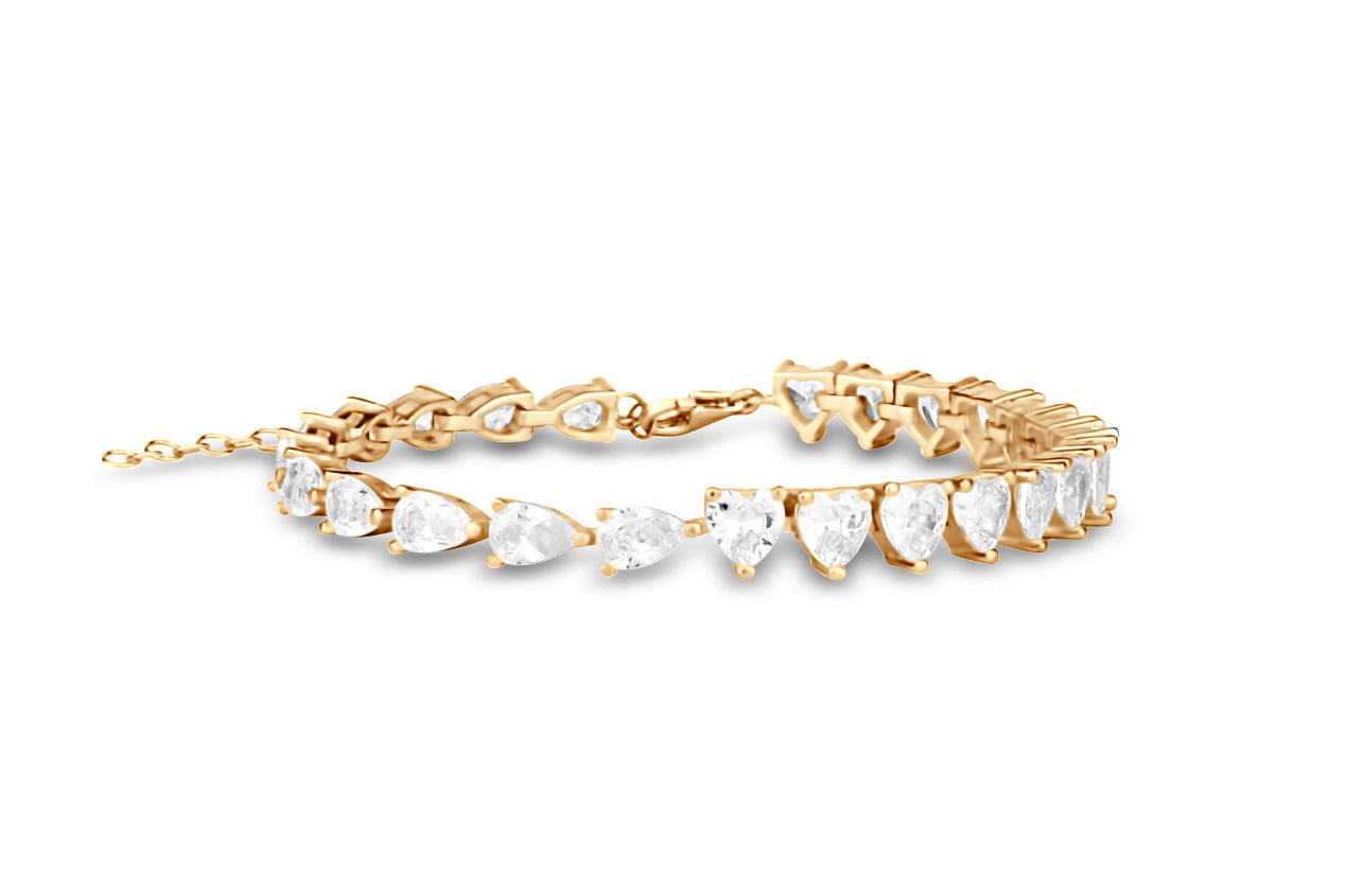 Half Heart Half Pear Tennis Bracelet - Gold