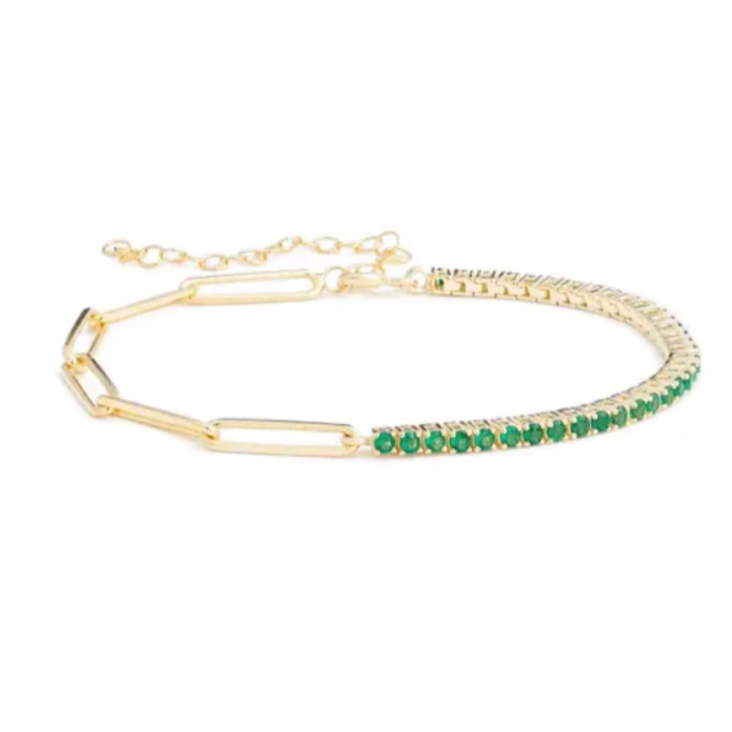 Half Paper Clip & Tennis Bracelet - Green