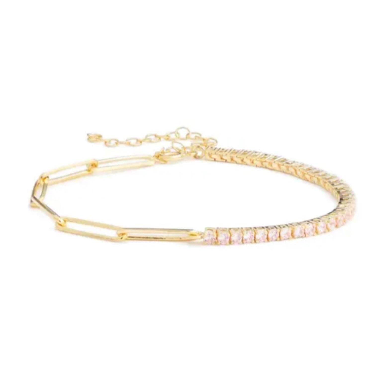 Half Paper Clip & Tennis Bracelet - Pink