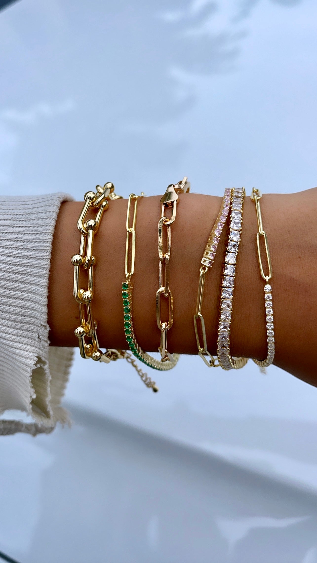 Half Paper Clip & Tennis Bracelet - Gold