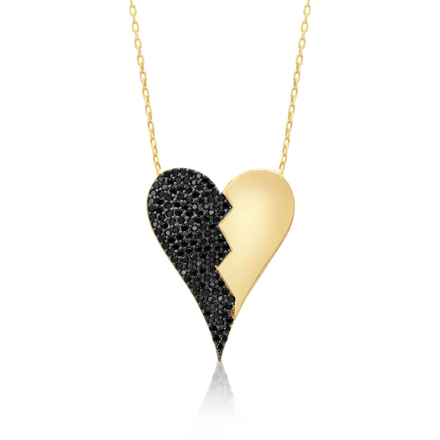 Half Pave Heart Necklace - Black