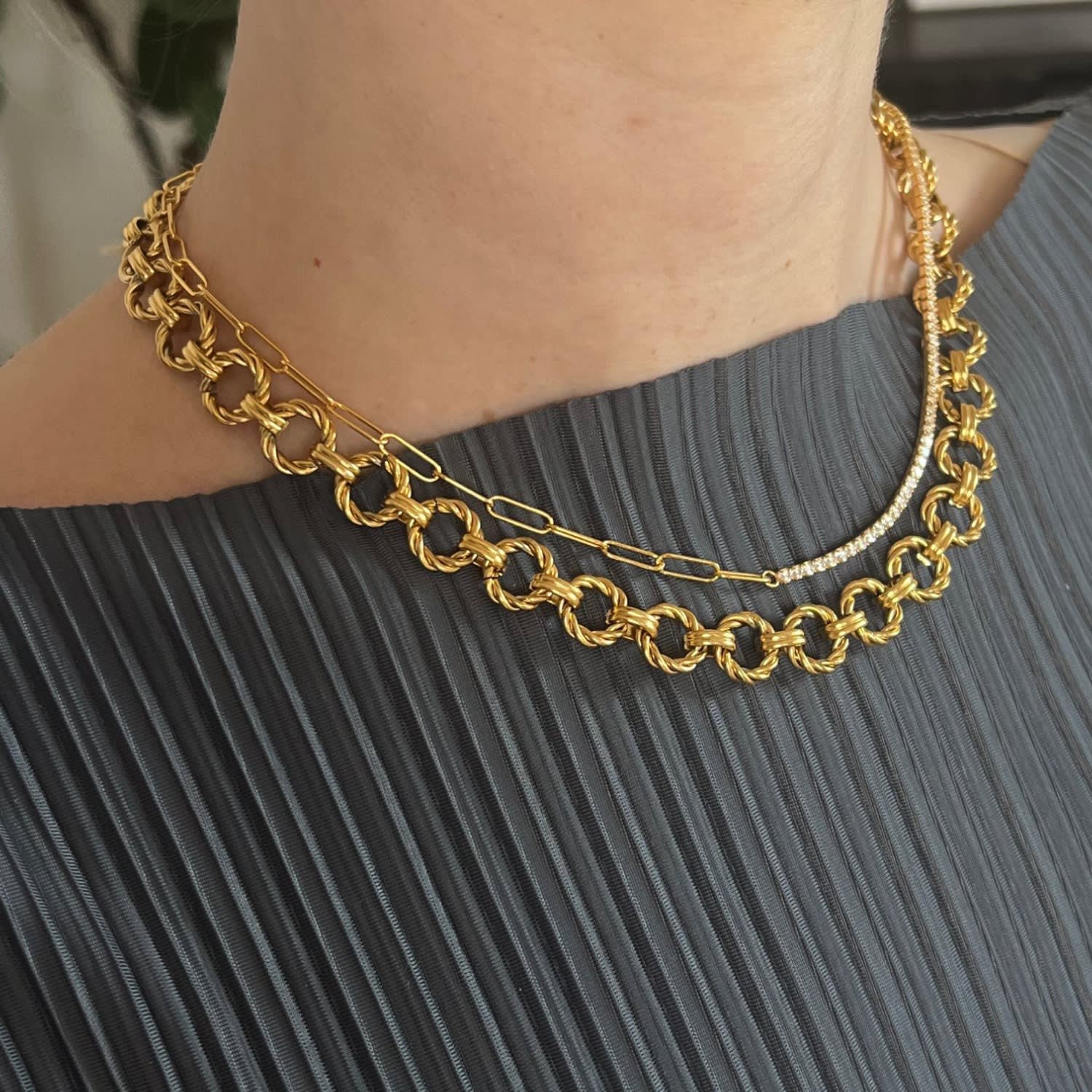Half Tennis Necklace - Gold