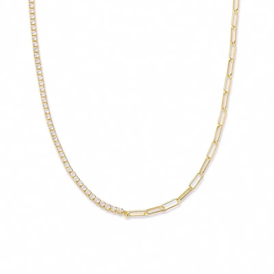 Half Tennis Necklace - Gold