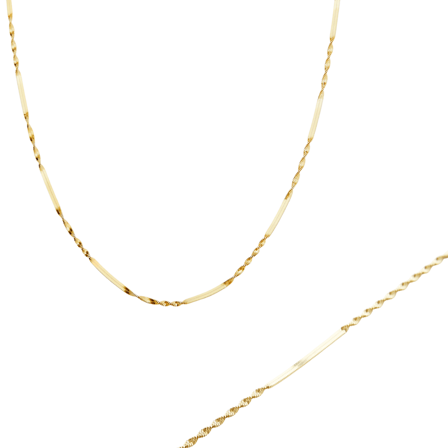 Half Twisted Sterling Silver Chain Necklace And Bracelet Set - Gold