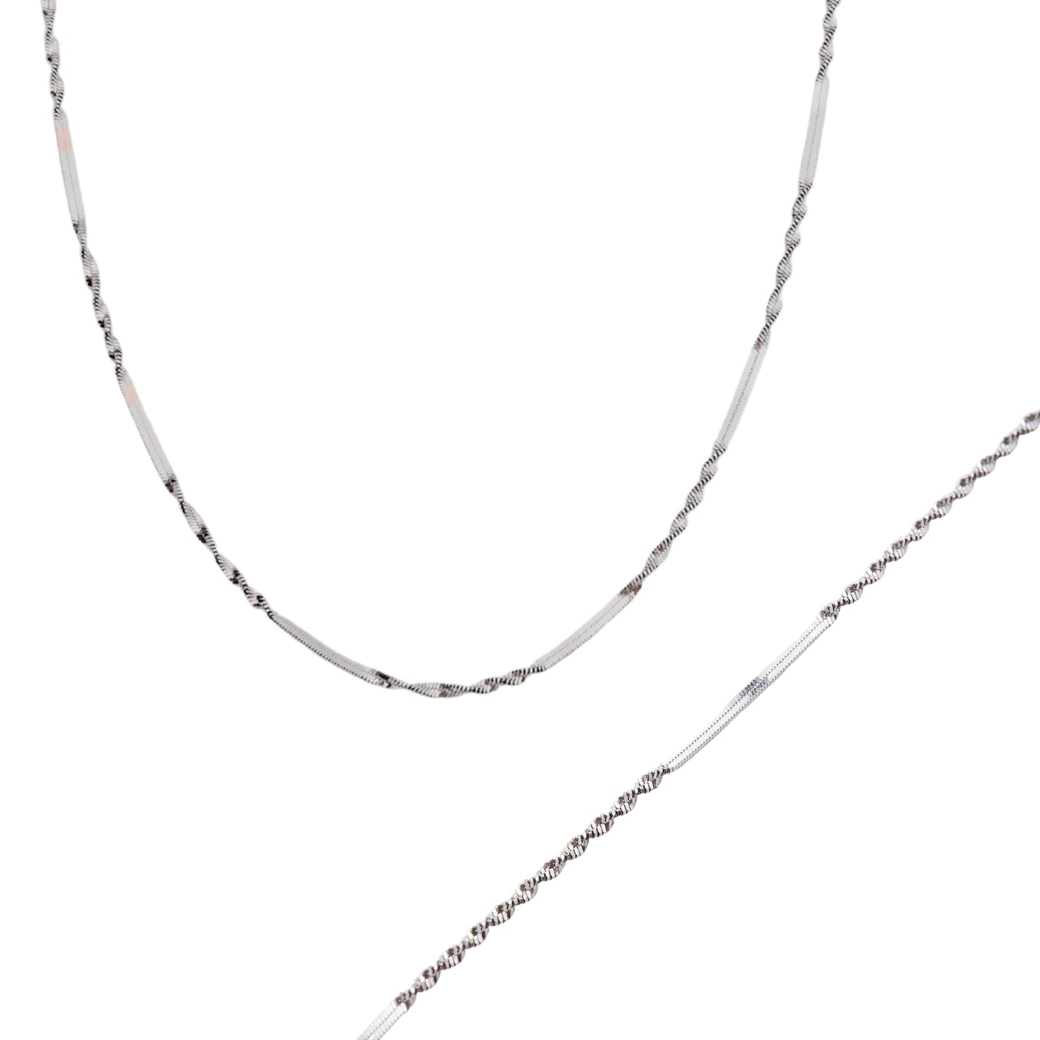 Half Twisted Sterling Silver Chain Necklace And Bracelet Set - Silver