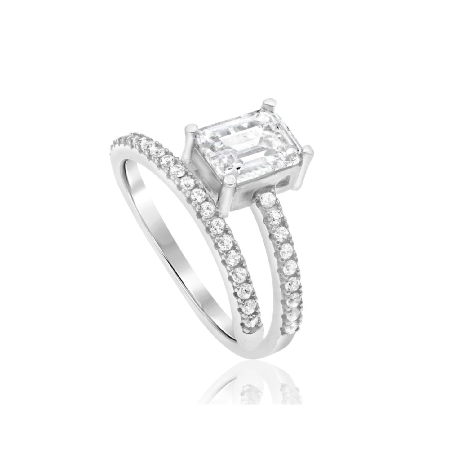 Half Way Around Emerald Statement Ring - Silver