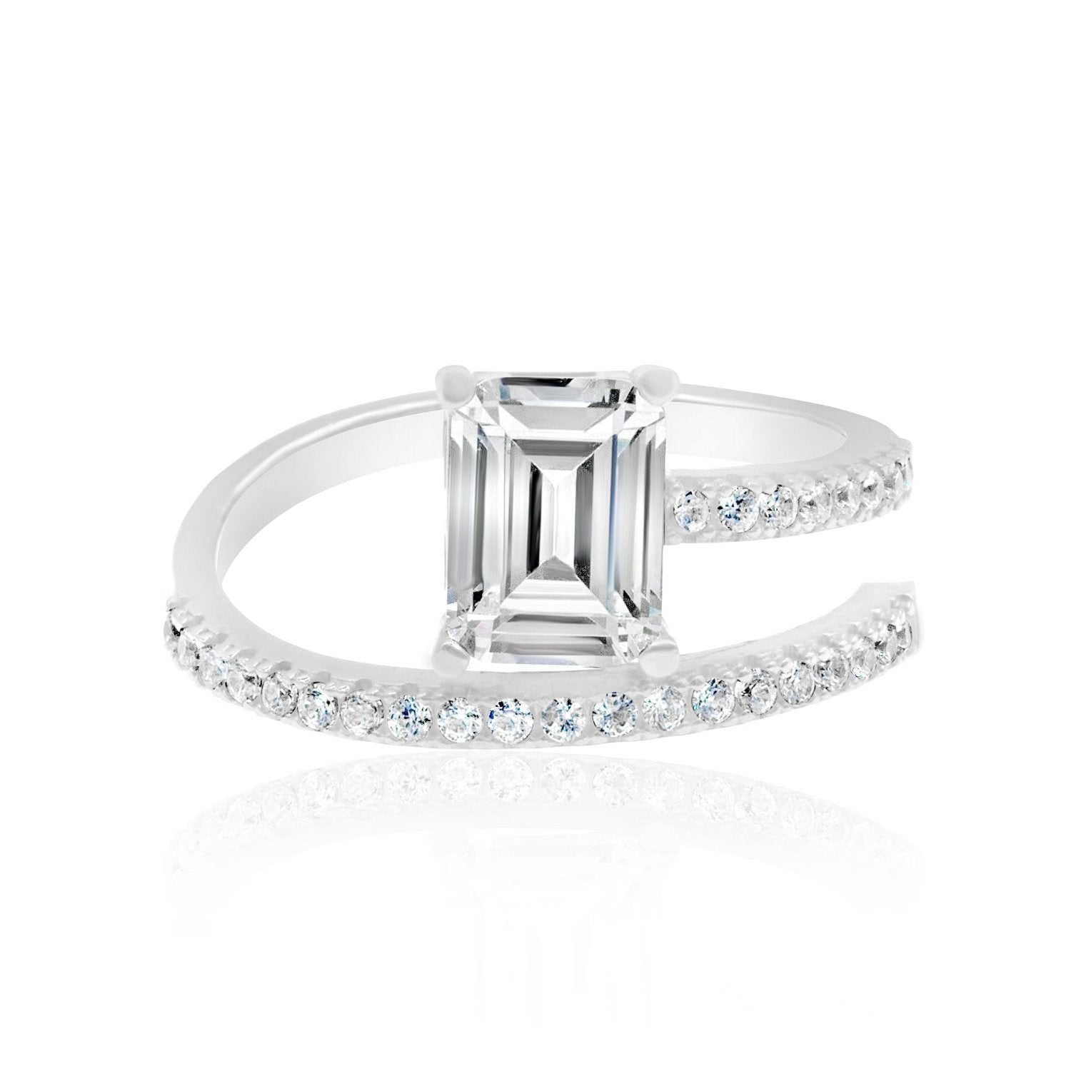 Half Way Around Emerald Statement Ring - Silver
