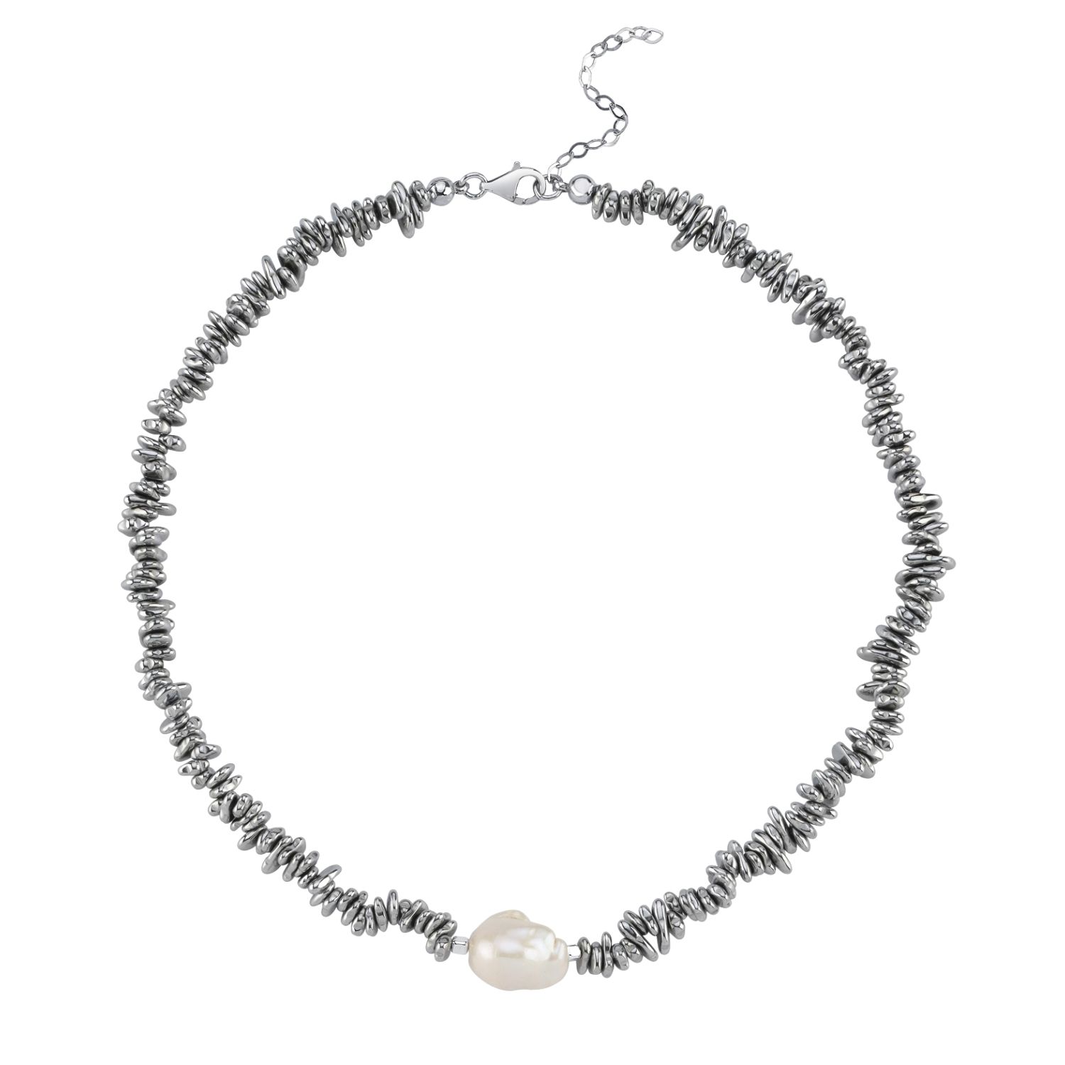 Halia Gray Hematite Stone Baroque Pearl Necklace